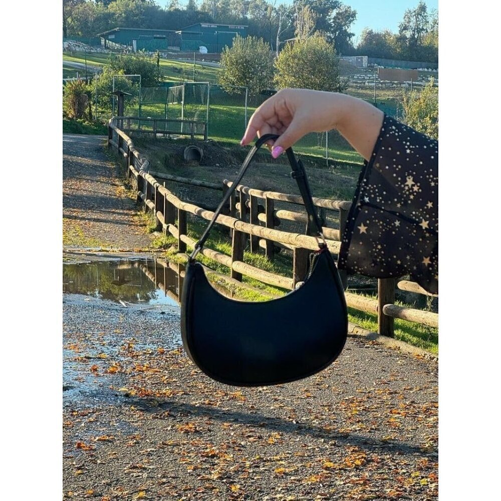 Women Black Retro Classic Clutch Shoulder Tote Hand Bag With Zipper Closure - Picture 3 of 7